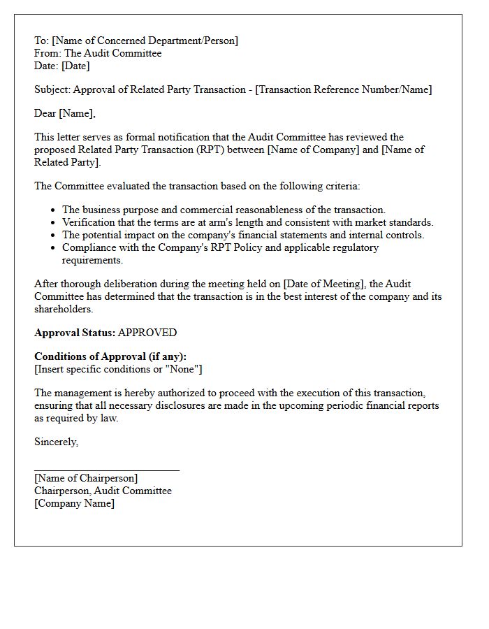 Audit Committee Related Party Transactions Approval Letter