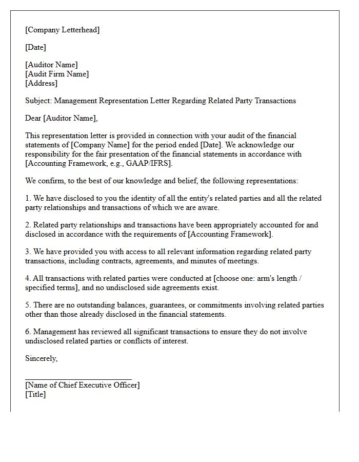 Management Representation Letter for Related Party Transactions