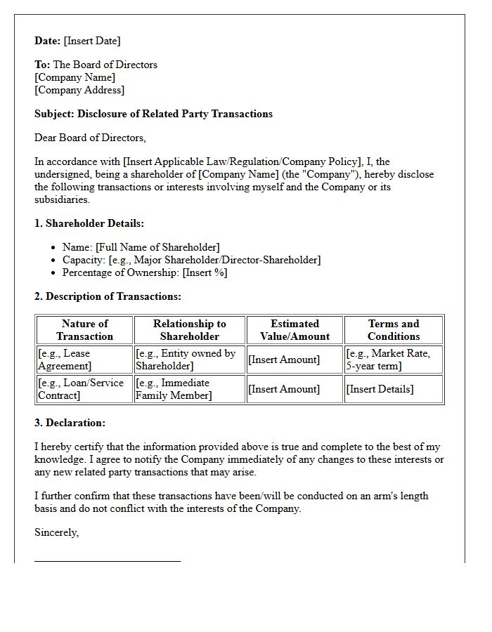 Shareholder Related Party Transactions Disclosure Letter