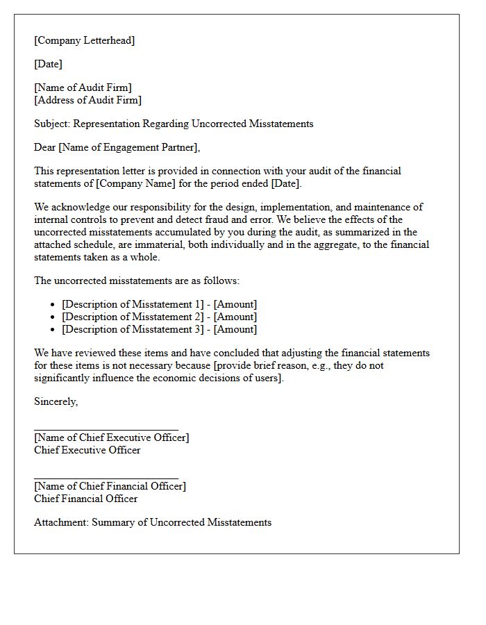 Accumulated Uncorrected Misstatements Representation Letter