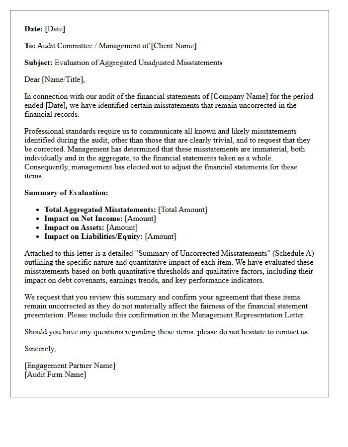 Aggregated Unadjusted Misstatements Evaluation Letter