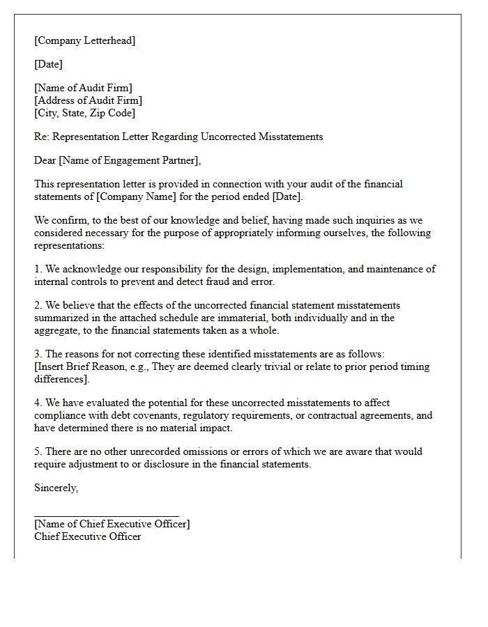 Financial Statement Uncorrected Errors Representation Letter