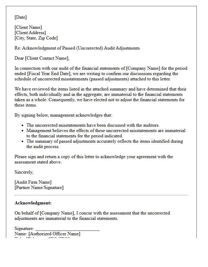 Passed Adjustments Client Acknowledgment Letter