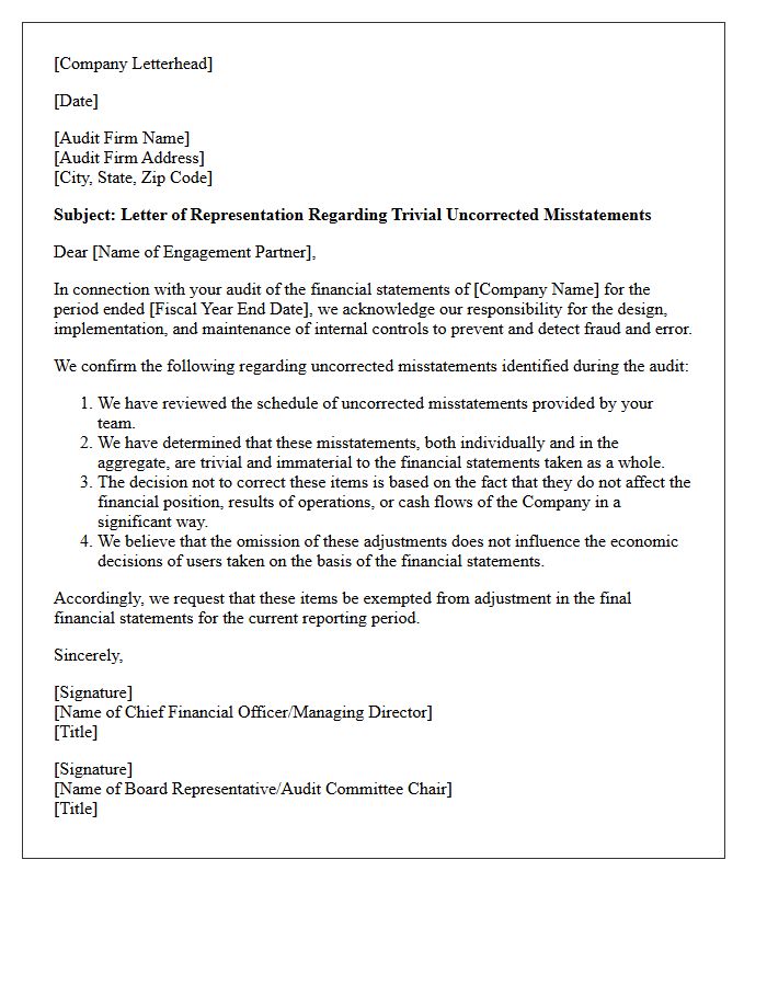 Trivial Uncorrected Misstatements Exemption Letter