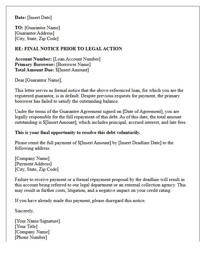 Defaulted Loan Guarantor Final Collection Letter