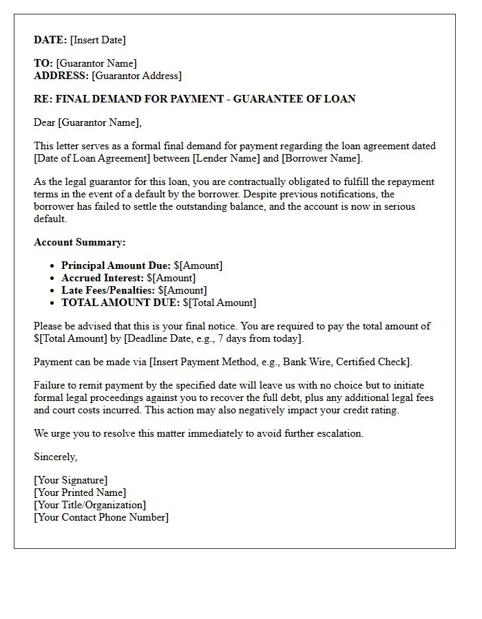 Final Collection Demand Letter to Loan Guarantor