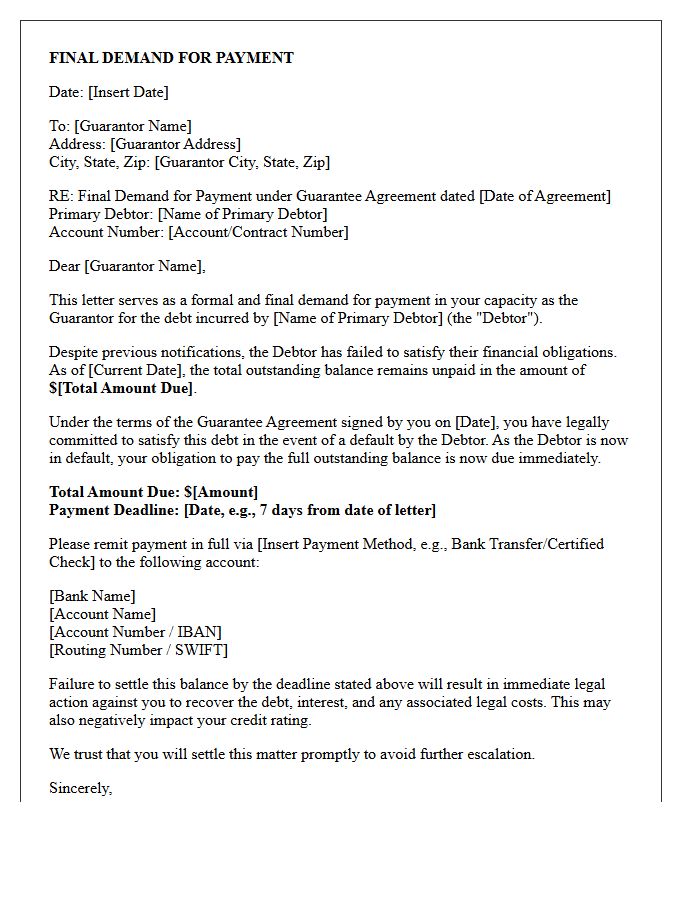 Guarantor Payment Obligation Final Demand Letter