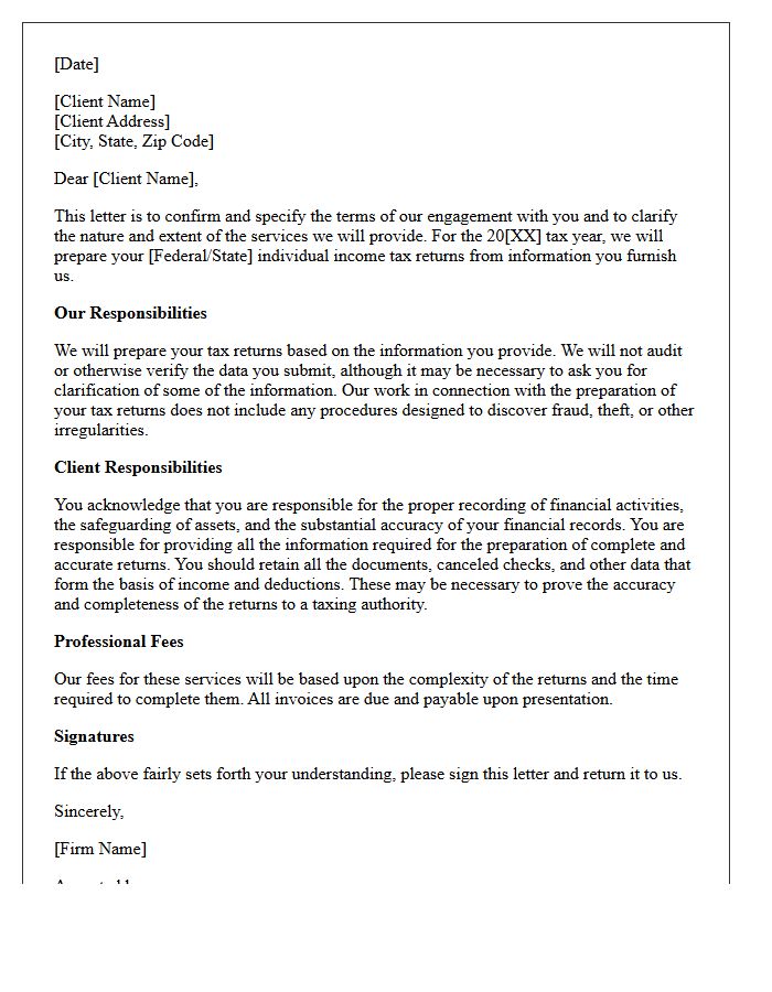 Tax Return Preparation Engagement Representation Letter