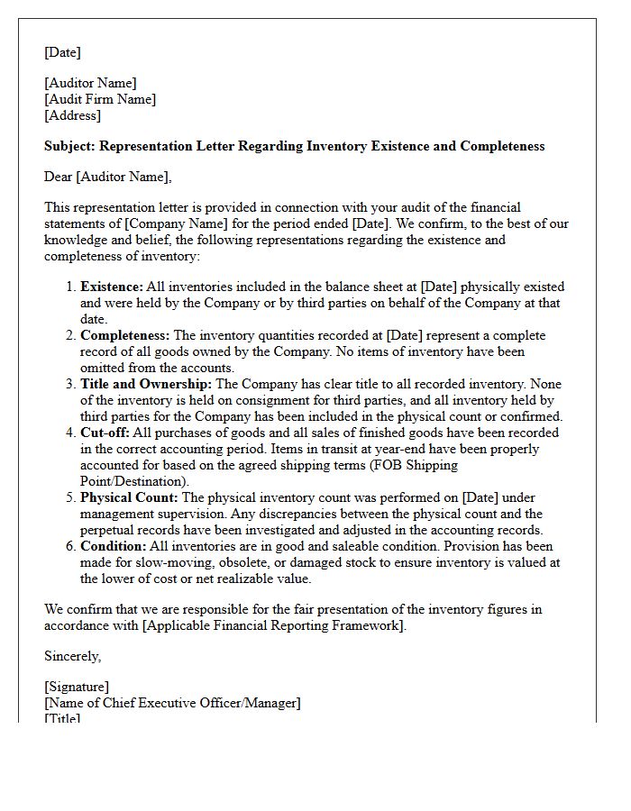 Inventory Existence And Completeness Representation Letter