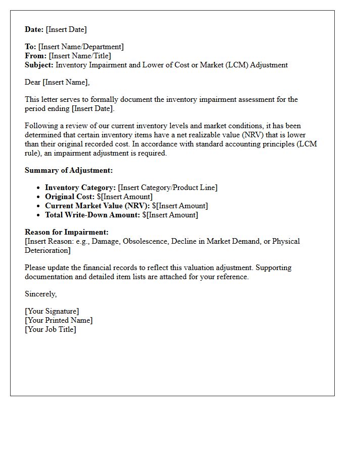 Inventory Impairment And Lower Of Cost Or Market Letter