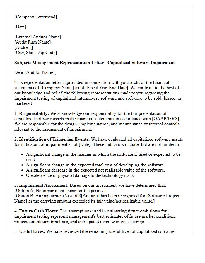 Capitalized Software Impairment Representation Letter
