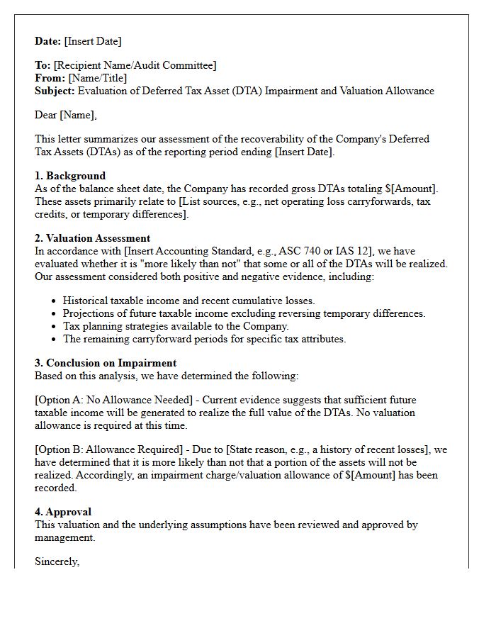 Deferred Tax Asset Impairment Valuation Letter