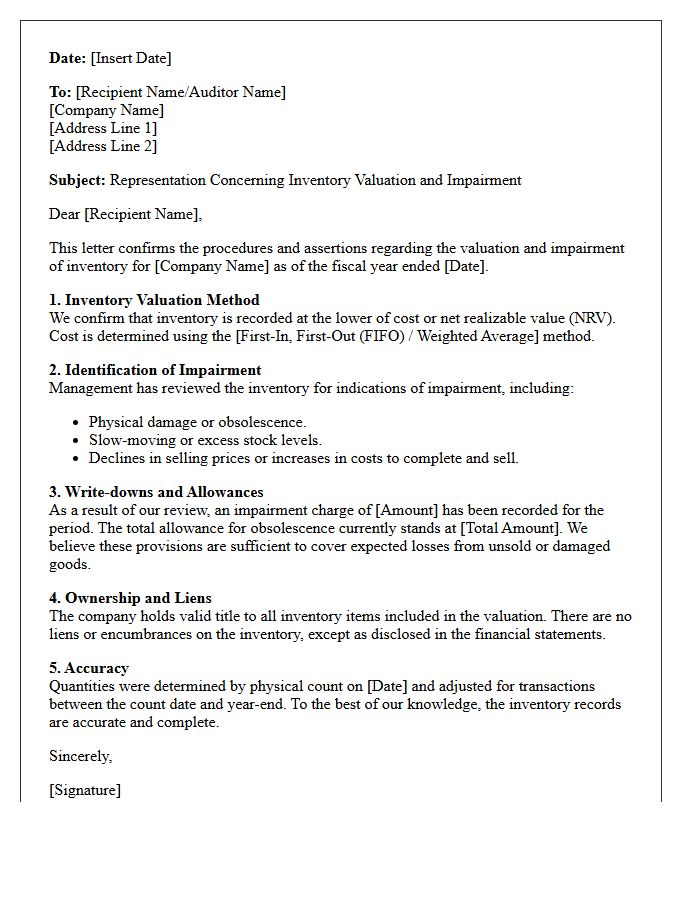 Inventory Valuation and Impairment Letter