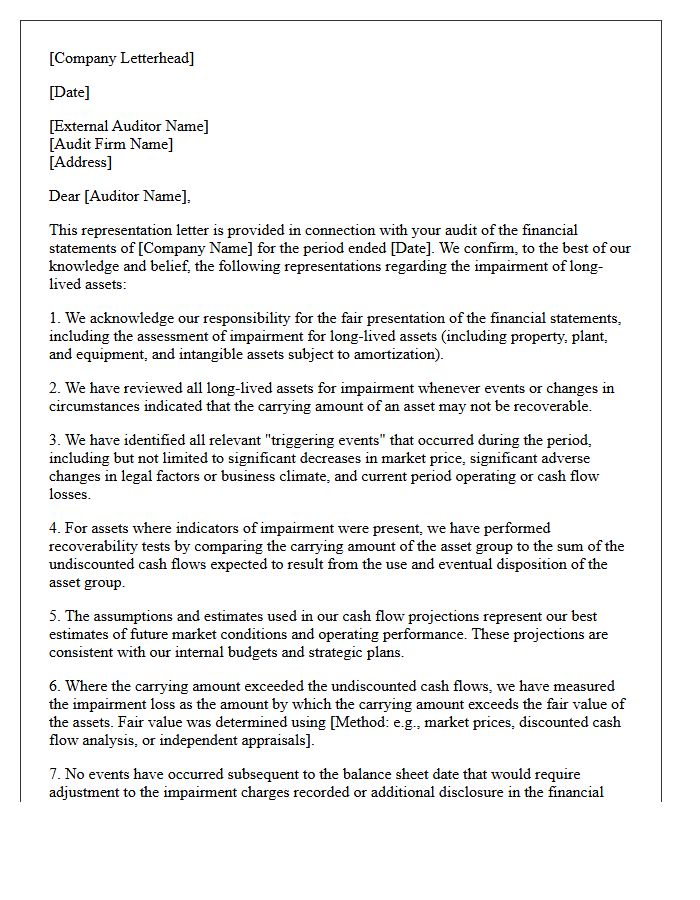 Long-Lived Asset Impairment Representation Letter
