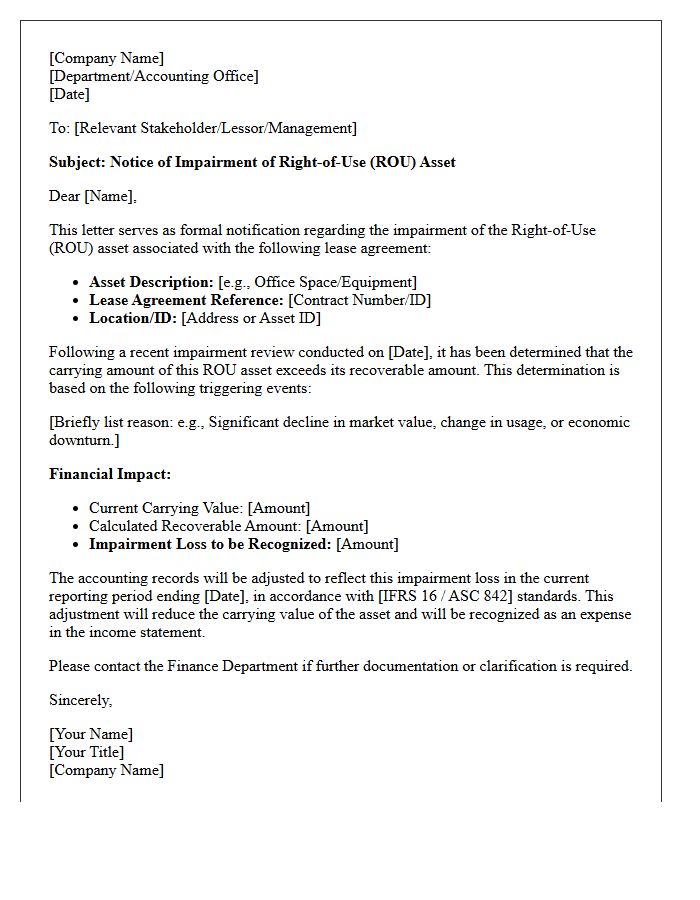 Right of Use Asset Impairment Letter