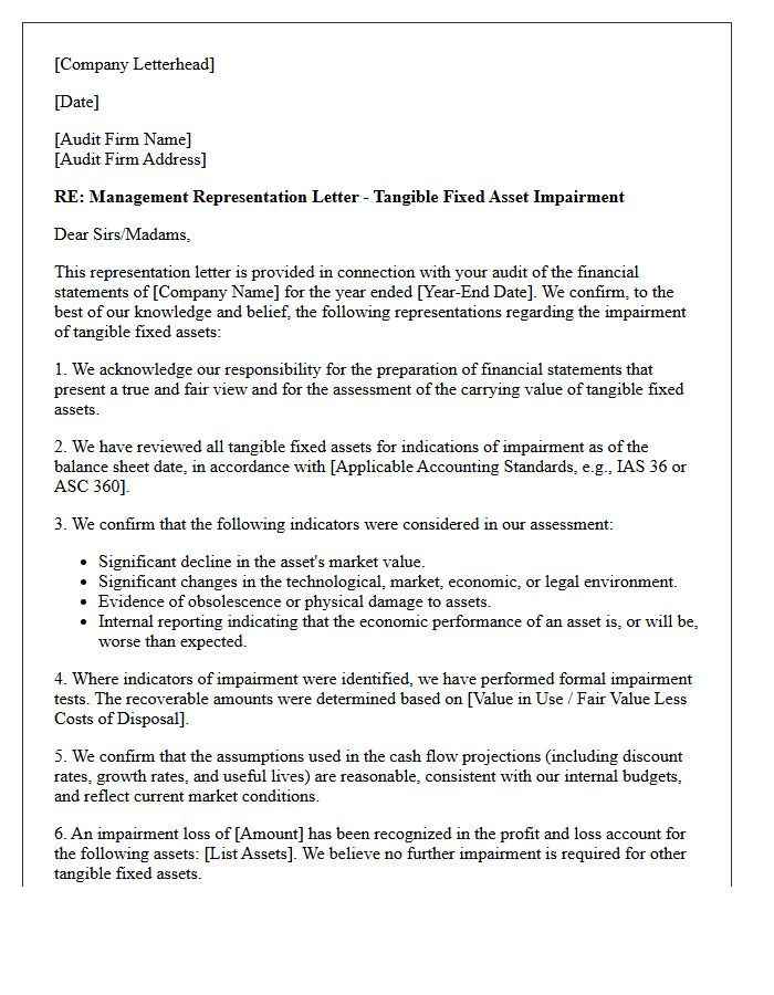 Tangible Fixed Asset Impairment Representation Letter