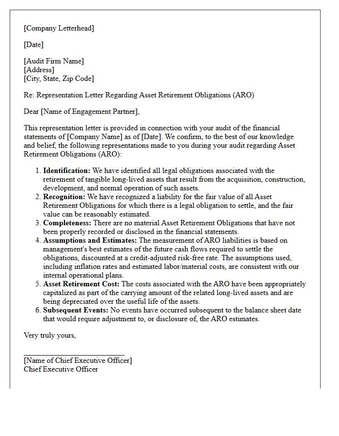 Asset Retirement Obligation Representation Letter