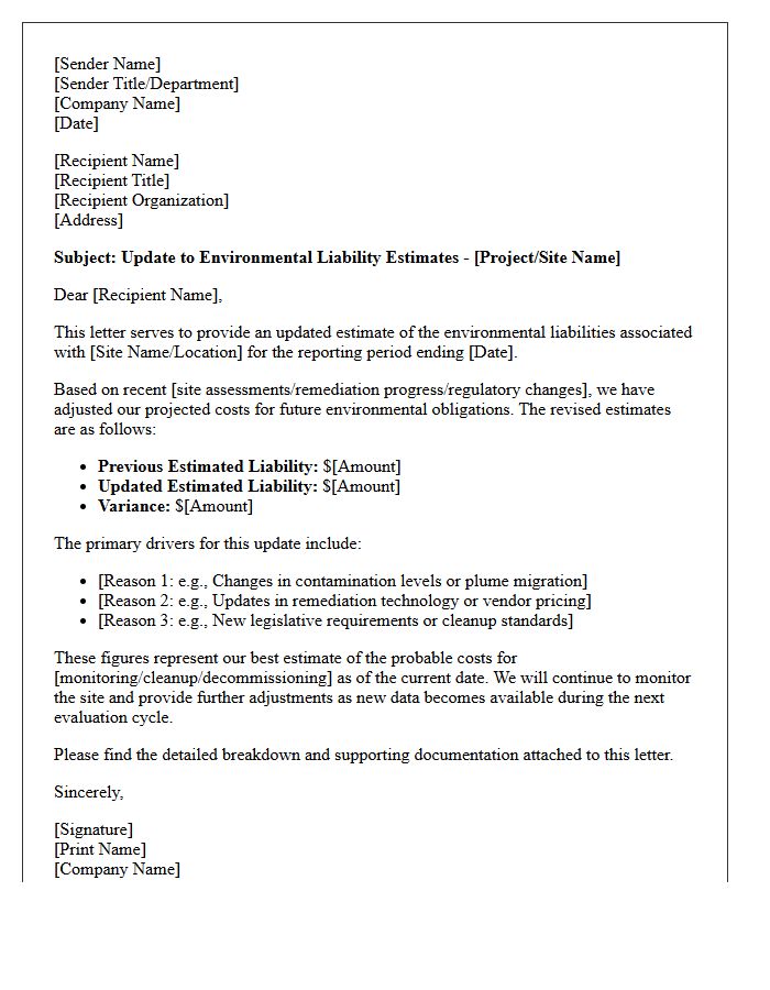 Environmental Liability Estimate Update Letter