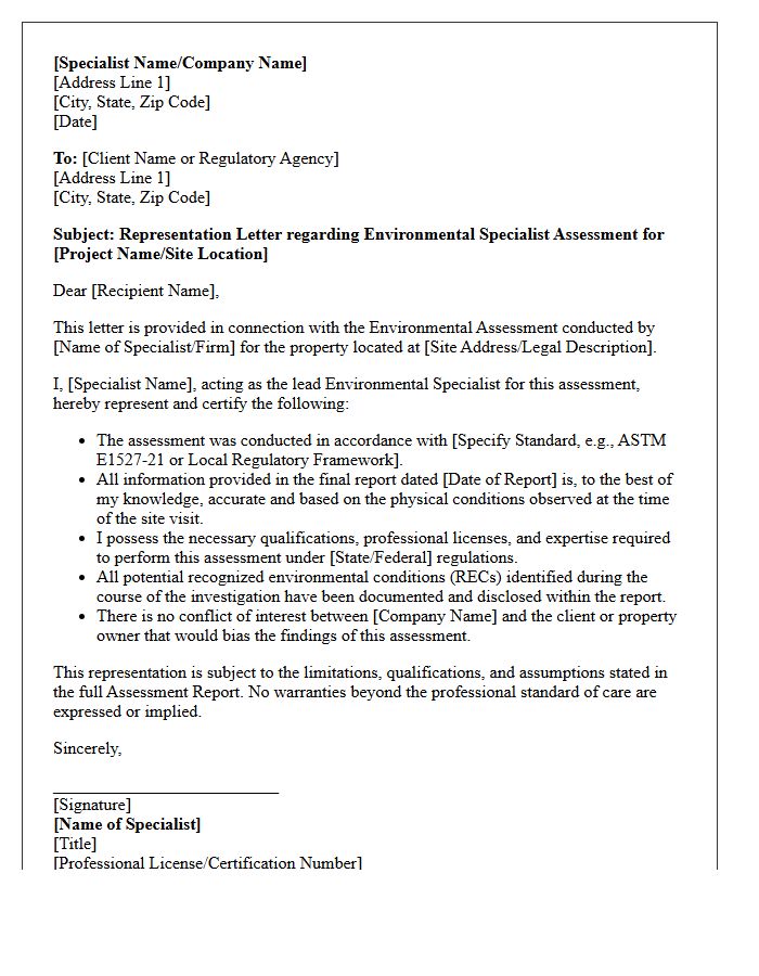 Environmental Specialist Assessment Representation Letter