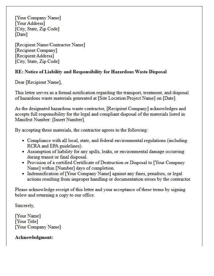 Hazardous Waste Disposal Liability Letter
