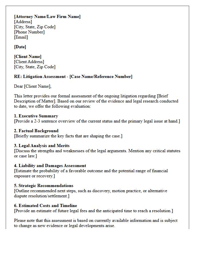 Client Attorney Litigation Assessment Letter