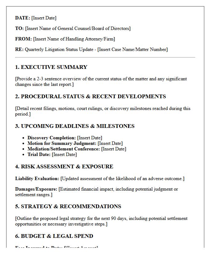 General Counsel Litigation Update Letter