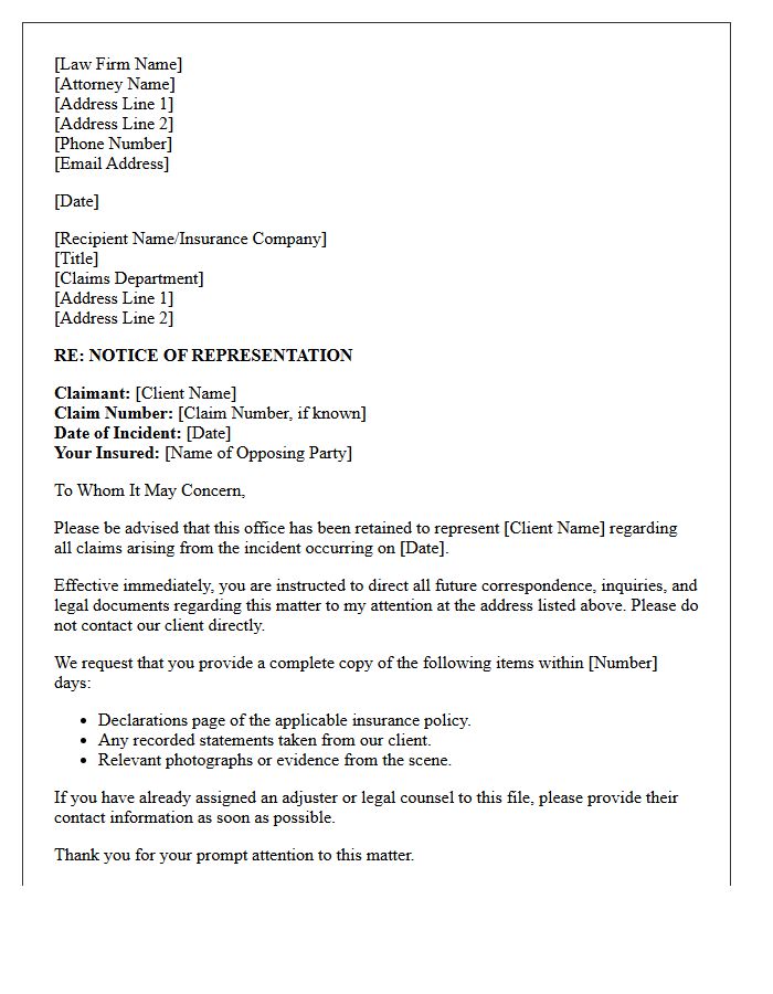 Legal Counsel Representation Letter for Claims