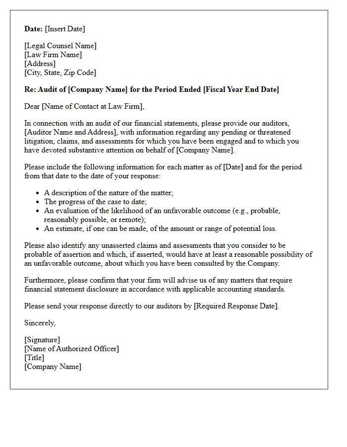 Pending Litigation and Contingencies Confirmation Letter