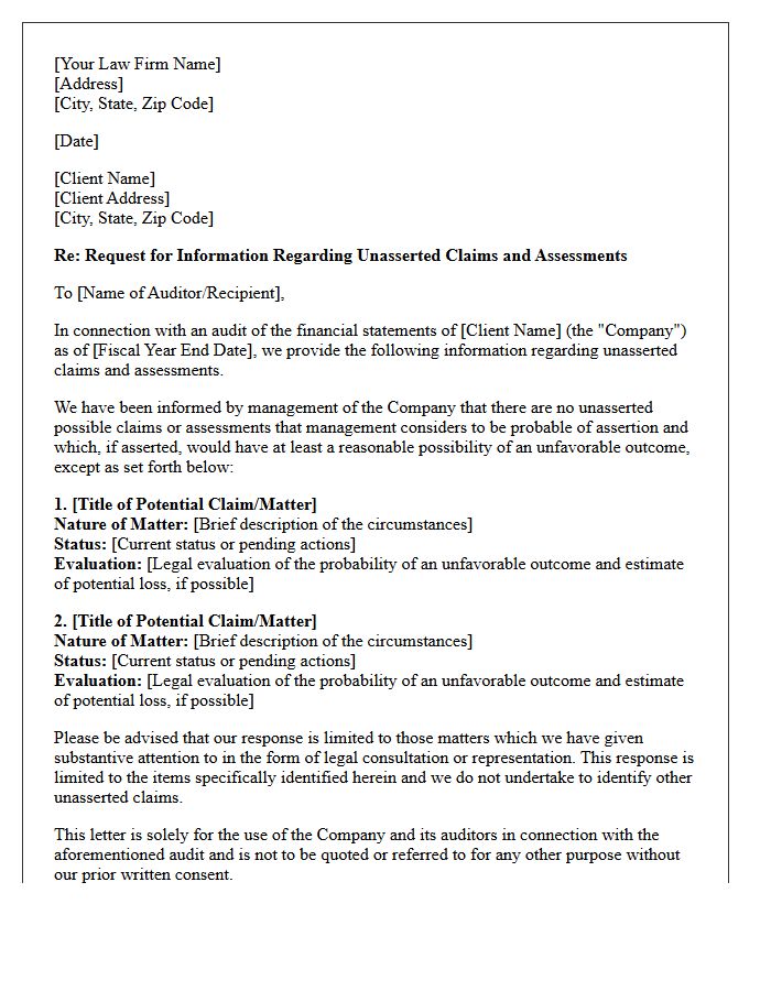 Unasserted Claims and Assessments Attorney Letter