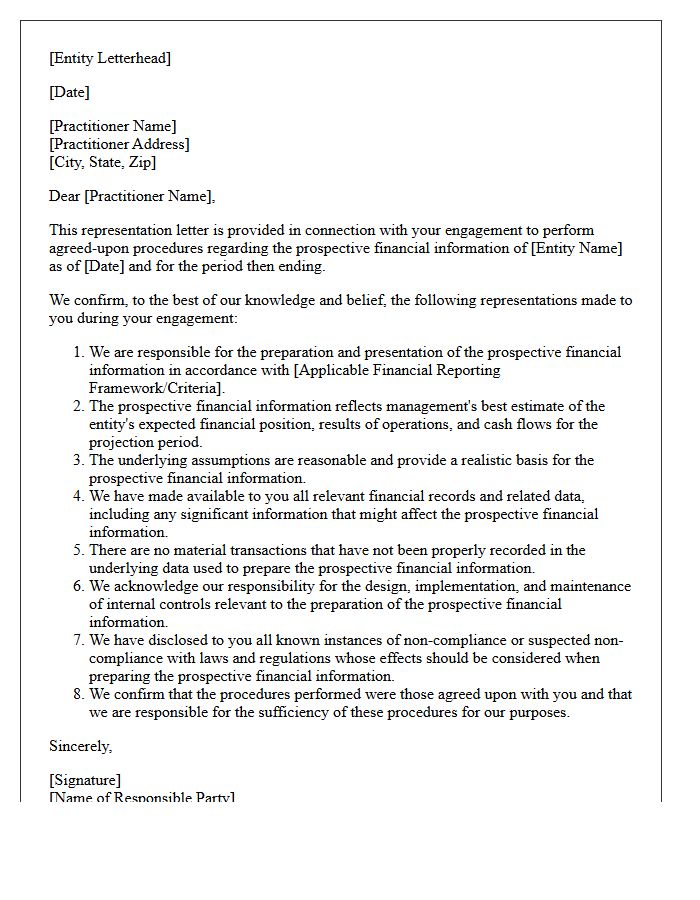 Agreed-Upon Procedures Prospective Financial Representation Letter