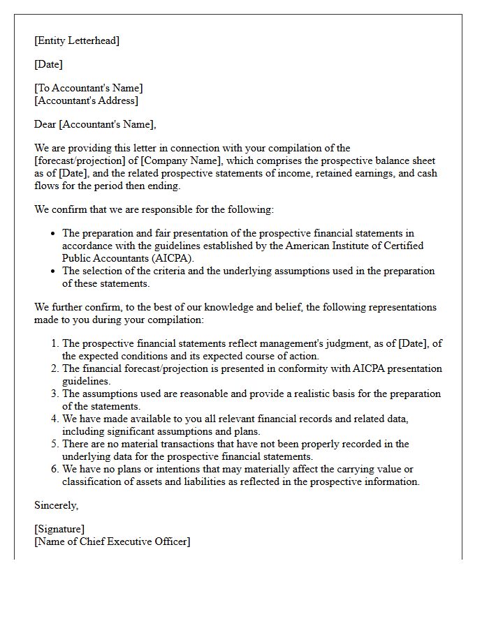 Compilation of Prospective Financial Statements Representation Letter
