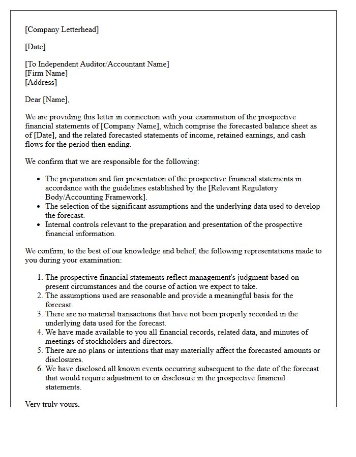 Examination of Prospective Financial Statements Representation Letter