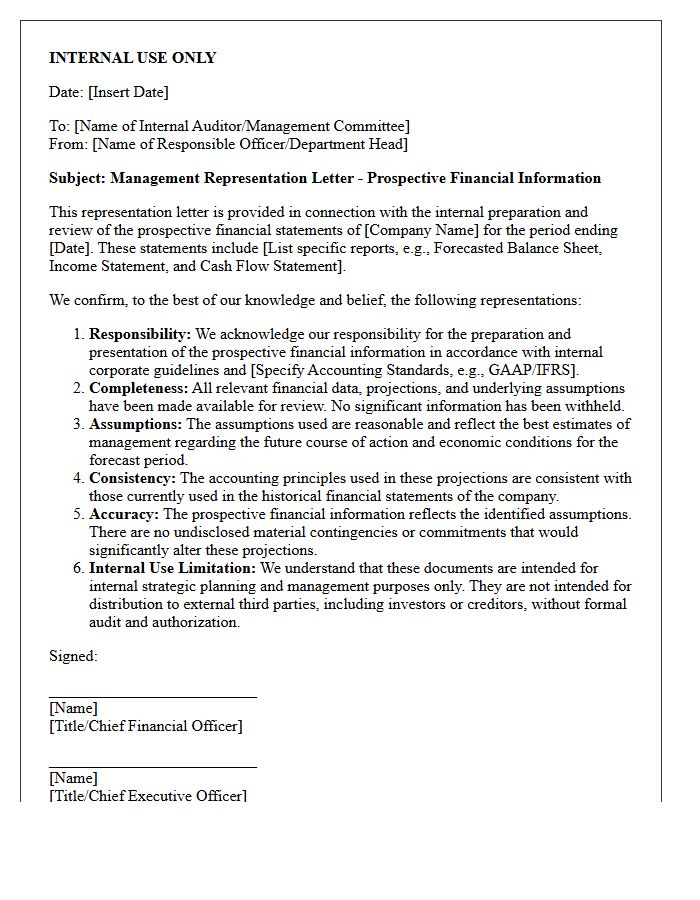 Internal Use Only Prospective Financial Representation Letter