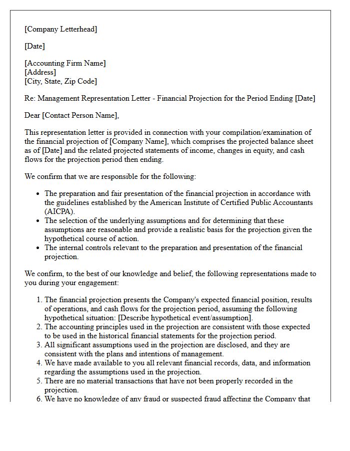 Management Financial Projection Representation Letter