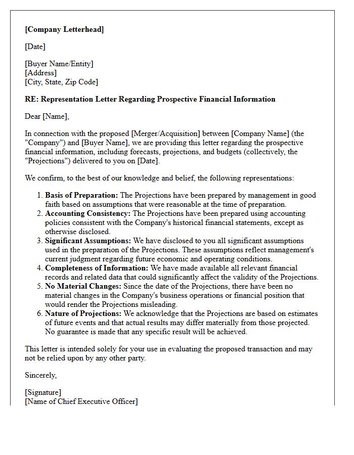 Mergers and Acquisitions Prospective Financial Representation Letter