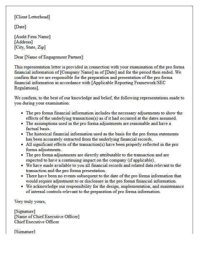 Pro Forma Financial Statements Client Representation Letter