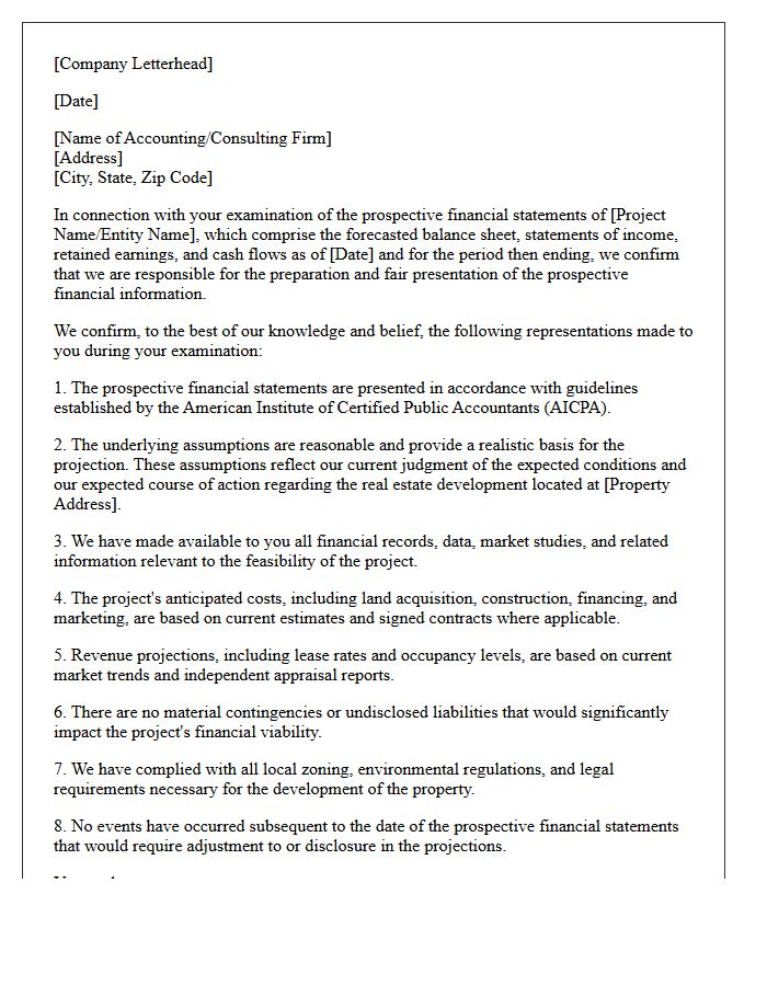 Real Estate Feasibility Prospective Financial Representation Letter