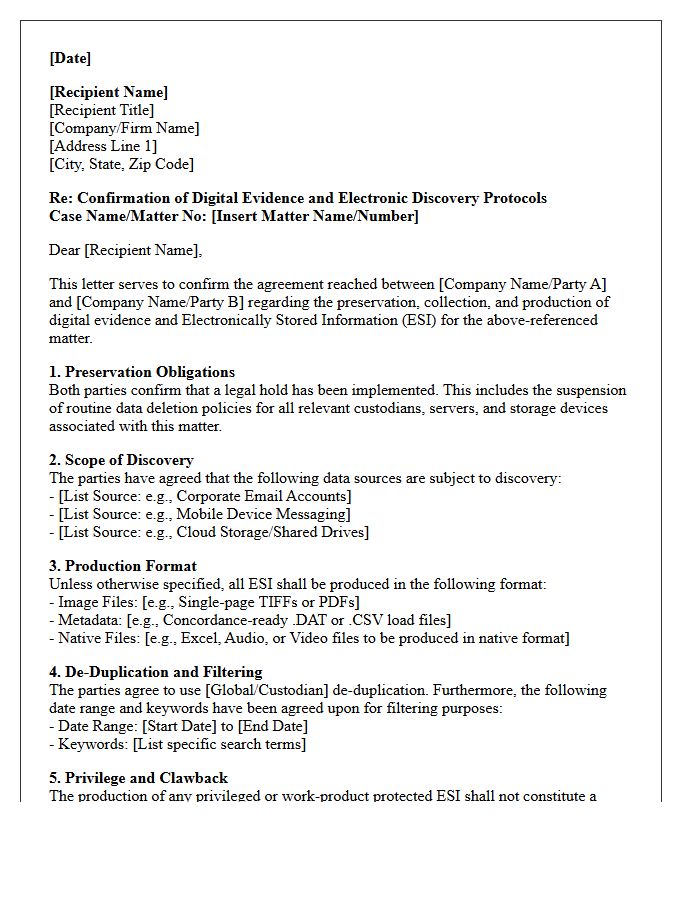 Digital Evidence And Electronic Discovery Confirmation Letter