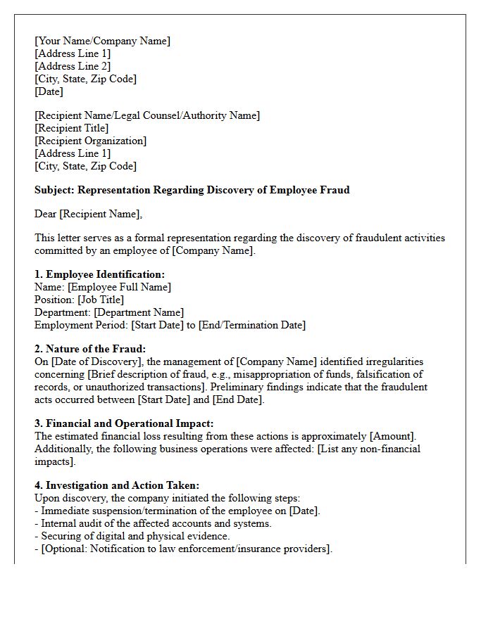 Employee Fraud Discovery Representation Letter