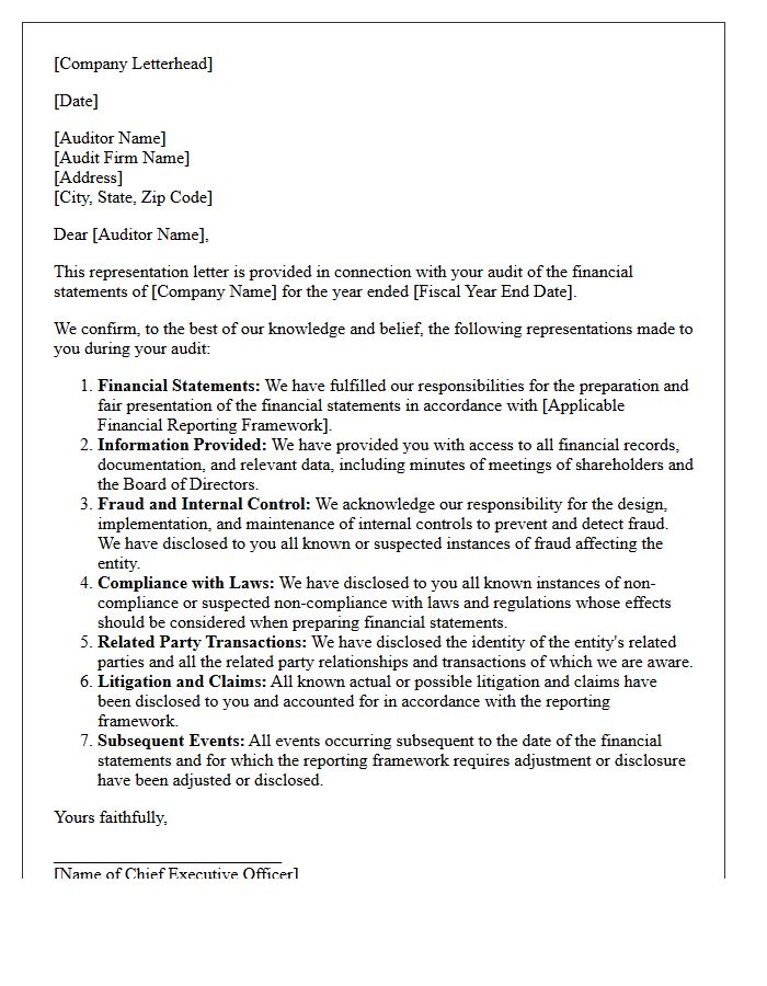 Annual Audit Governance Representation Letter
