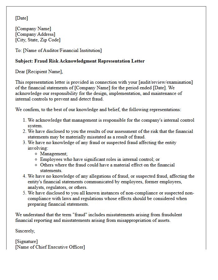 Fraud Risk Acknowledgment Representation Letter