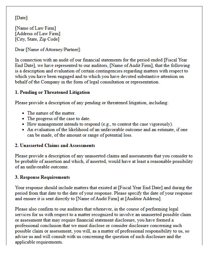 Litigation and Claims Disclosure Representation Letter