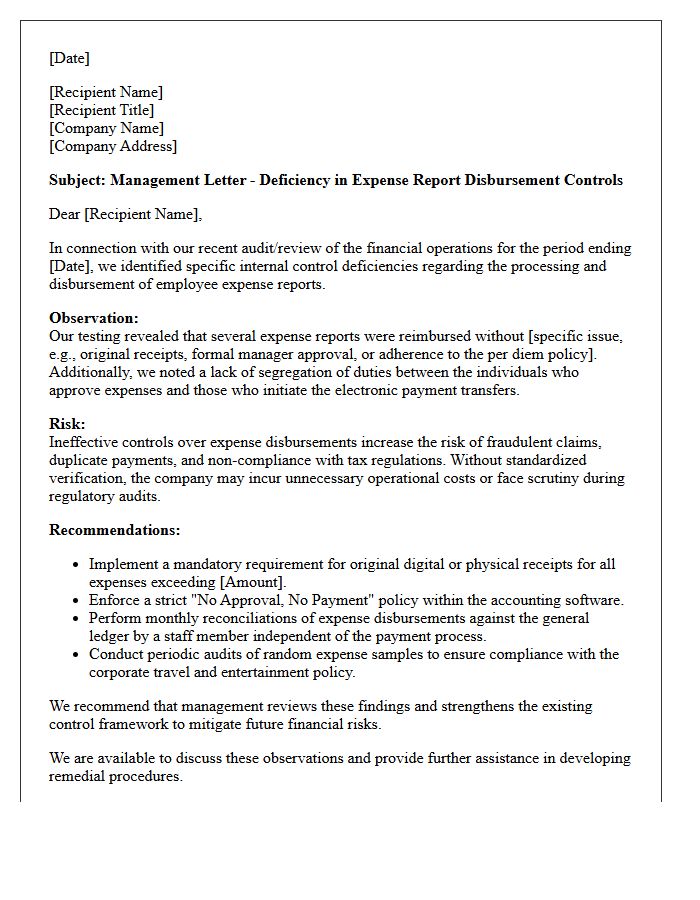 Management Letter on Ineffective Expense Report Disbursement Controls