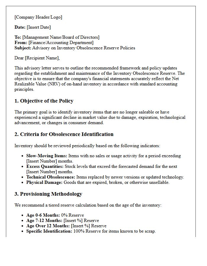 Advisory Letter for Inventory Obsolescence Reserve Policies