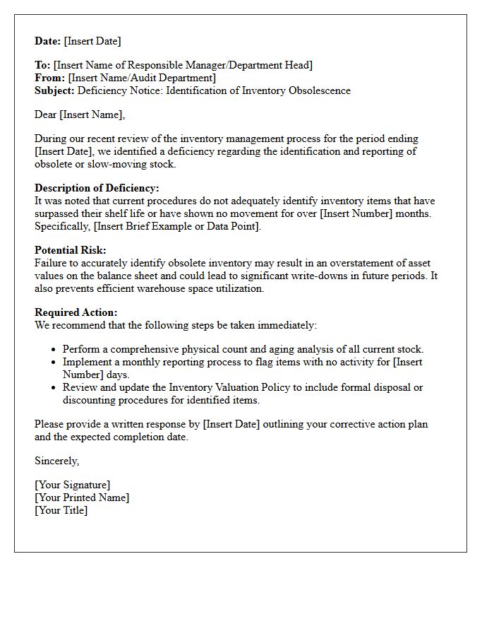 Deficiency Letter on Inventory Obsolescence Identification