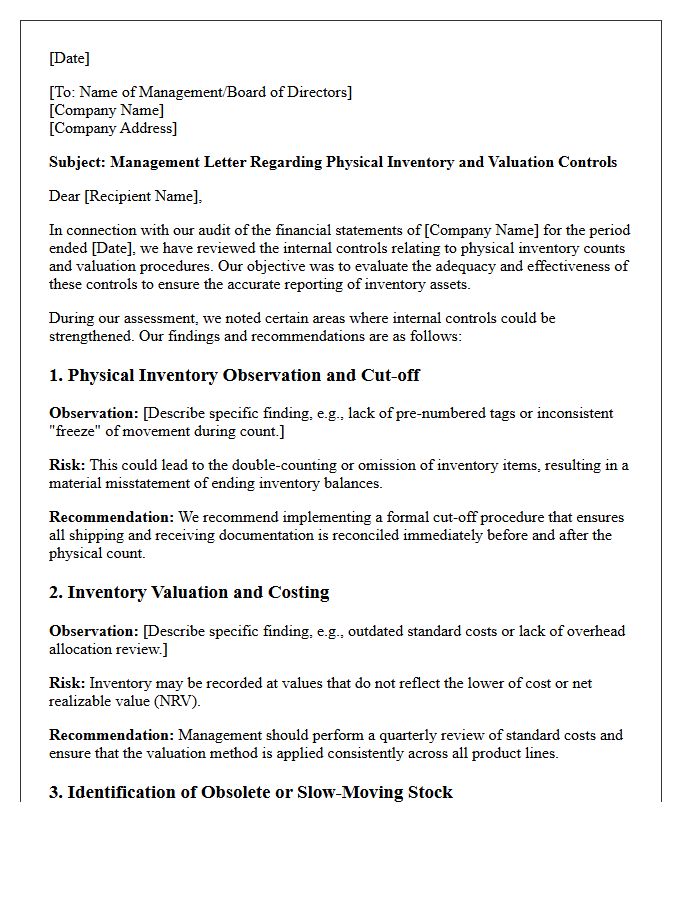 Management Letter on Physical Inventory and Valuation Controls