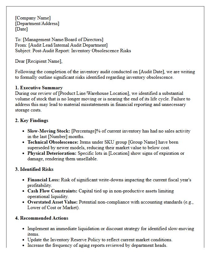Post-Audit Letter Detailing Inventory Obsolescence Risks