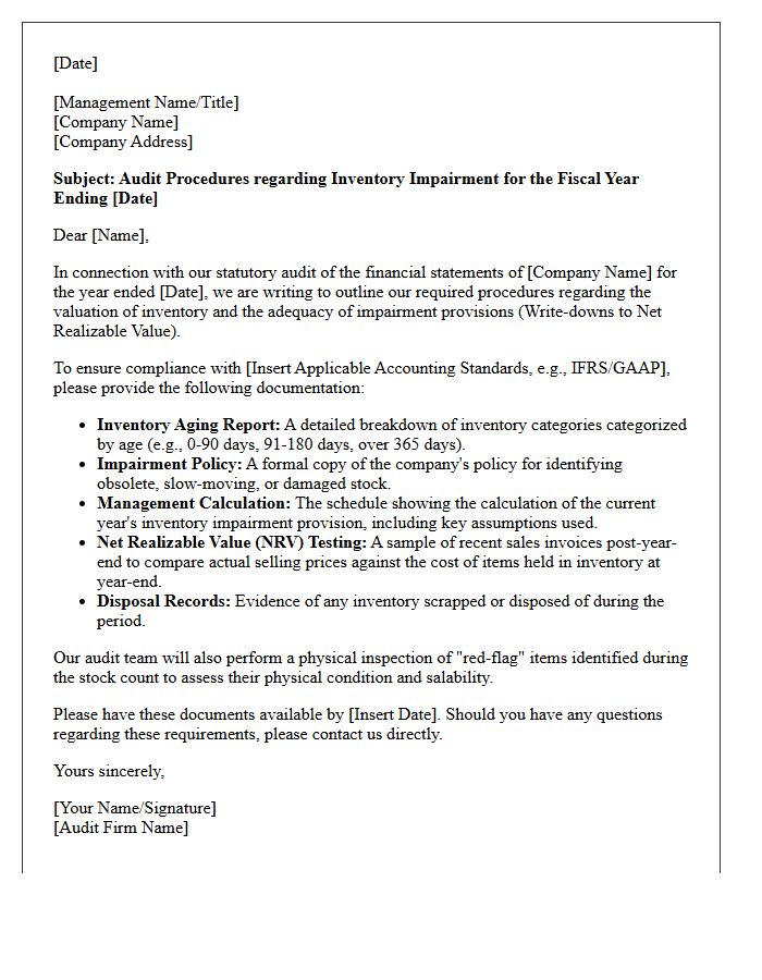 Statutory Audit Letter on Inventory Impairment Procedures
