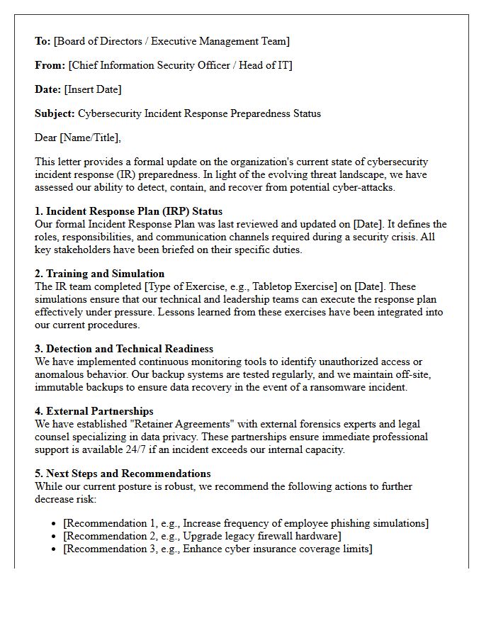 Cybersecurity Incident Response Preparedness Management Letter