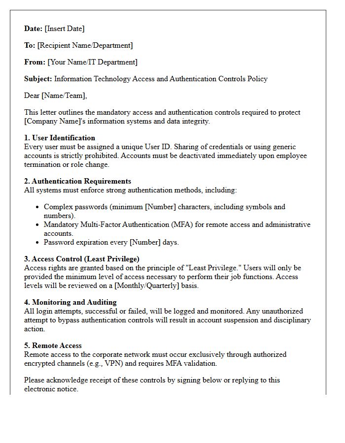 Information Technology Access and Authentication Controls Letter
